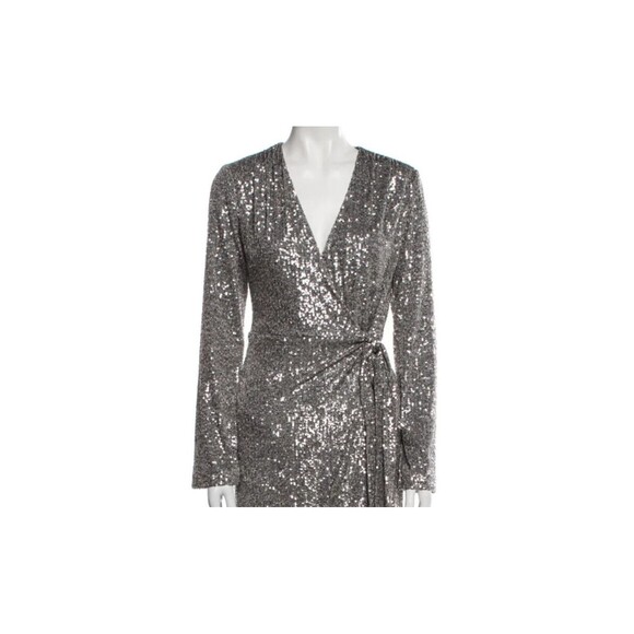 Women's Dresses Evening Designer Halston Heritage V Neck Long Wrap Sequin Dress - Picture 10 of 10